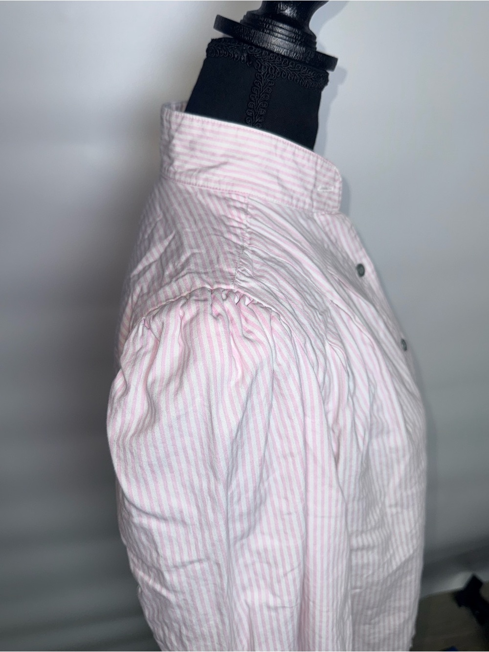 VTG Frontier Classics S Pink Stripe Puff Sleeve Prairie Western Cottagecore Top - Picture 5 of 8